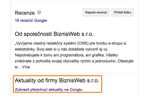 novinky a príspevky v Google My Business