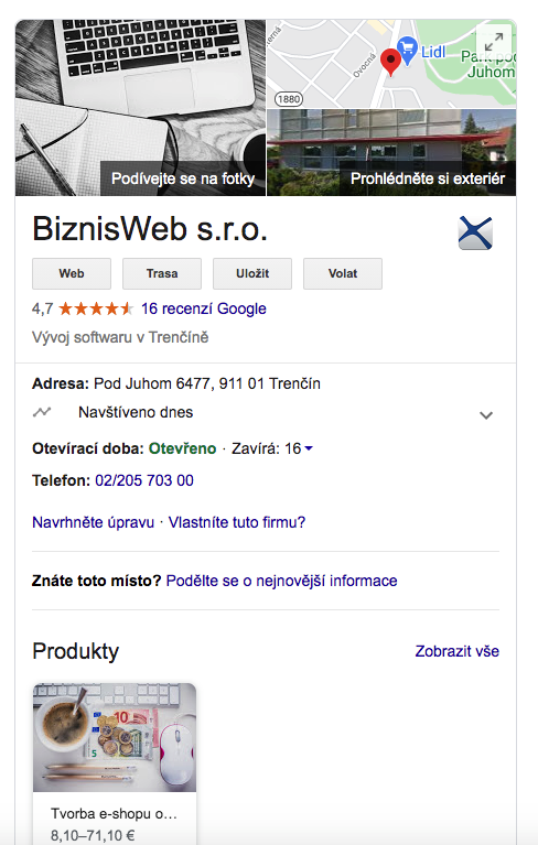 fotky v Google Moja firma