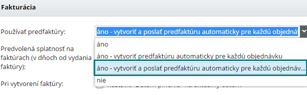 nastavenie generovania predfaktúry