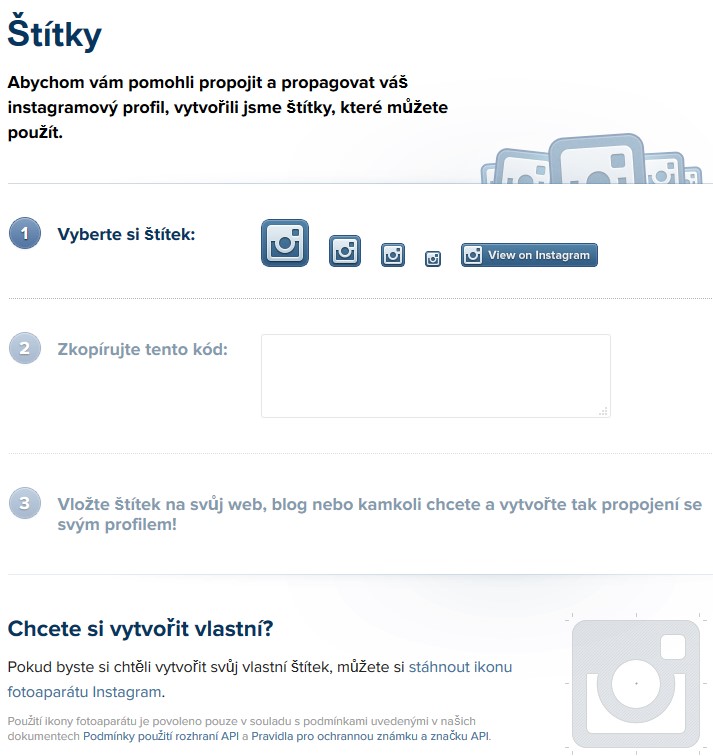 instagram štítky pre webové stránky a eshopy