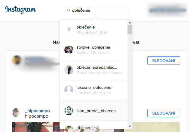 sledovanie účtov na instagrame