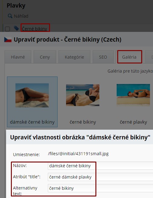 úprava produktovej galérie v jazykovej verzii