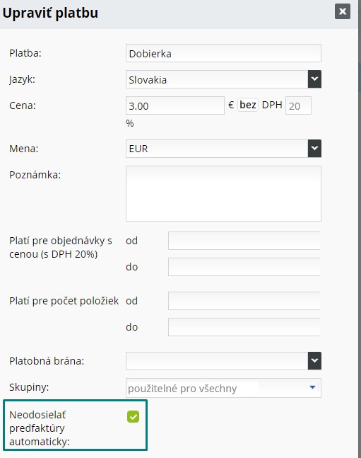 úprava dobierky