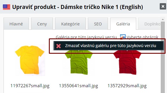zmazanie produktovej fotogalérie