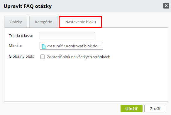 Nastavenie bloku FAQ