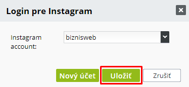 Uložení Instagram účtu