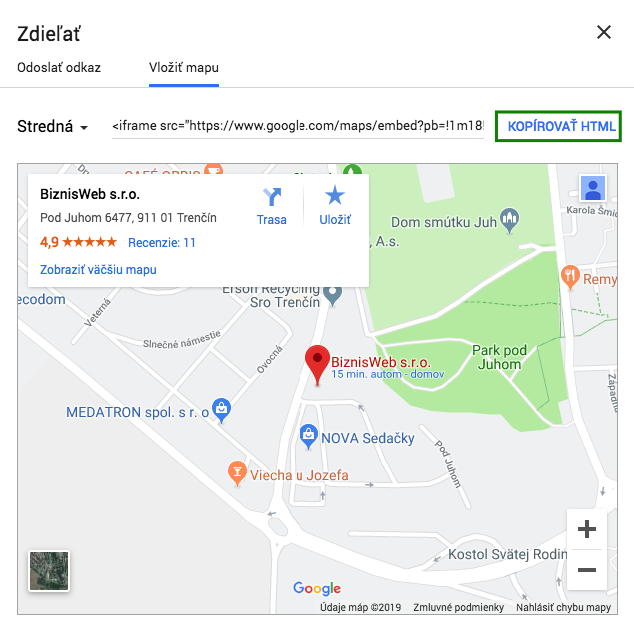 vloženie Google mapy do e-shopu či webstránky