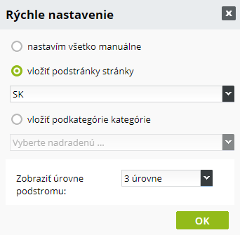 Rýchle nastavenie odkazov v bloku Menu