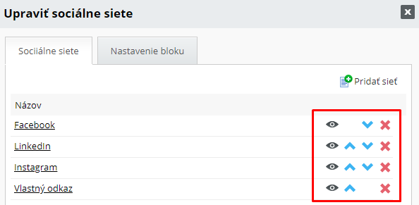 Úprava odkazov v bloku Sociálne siete | BiznisWeb.sk