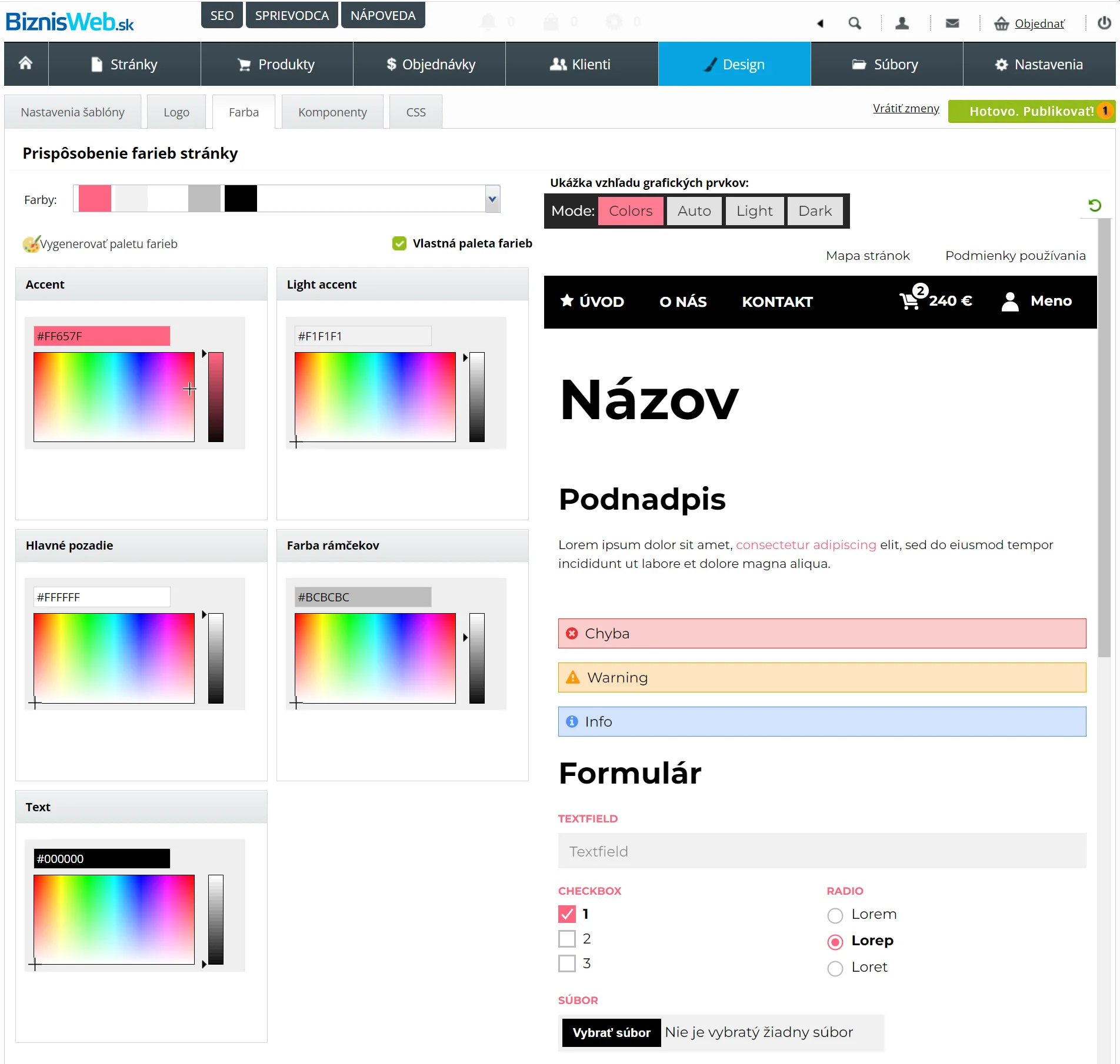 Nastavenie farby v šablóne Barcelona od BiznisWeb.sk