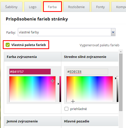 flat dizajn a nastavenie vlastných farieb v šablóne