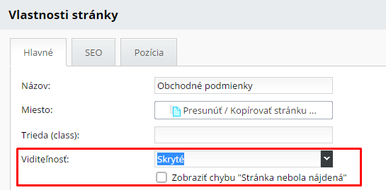 skrytá stránka s funkčnou URL