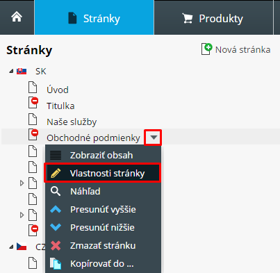 vlastnosti webstránky