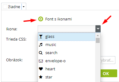 Výber ikony z fontu