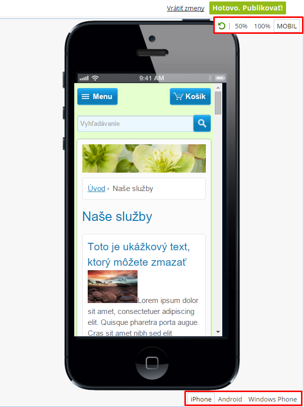 mobilná verzia webovej stránky, mobilný webdesign, mobilný webdizajn