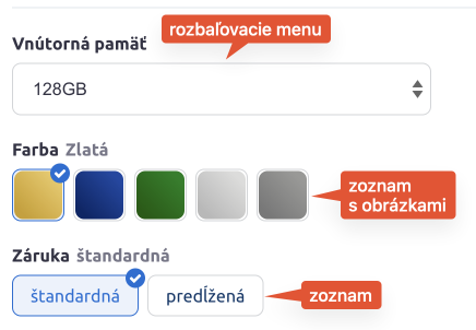 Výpis variant ako rozbaľovacie menu | BiznisWeb