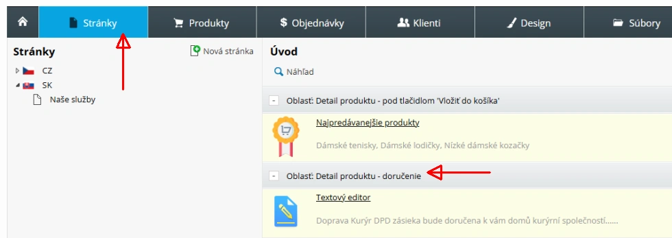 textový obsah v oblasti Detail produktu - Doručenie