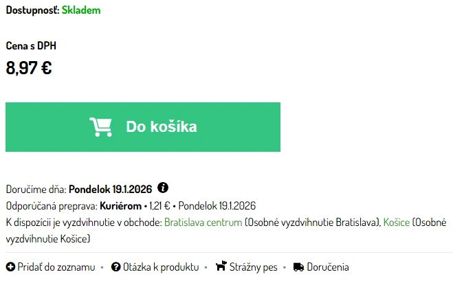 Možnosti doručenia v šablóne Barcelona: umiestnenie pod košíkom na karte produktu