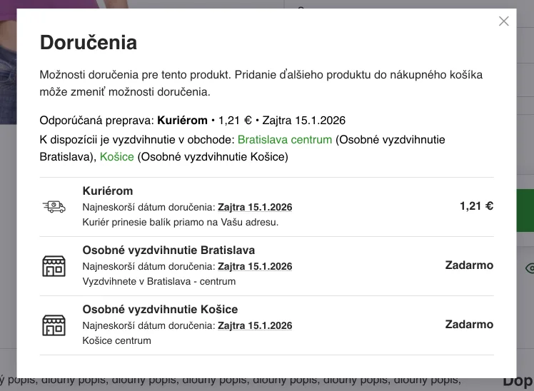 dostupné dopravy pre produkt