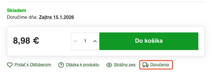 Odkaz na zobrazenie doručení v detaile produktu