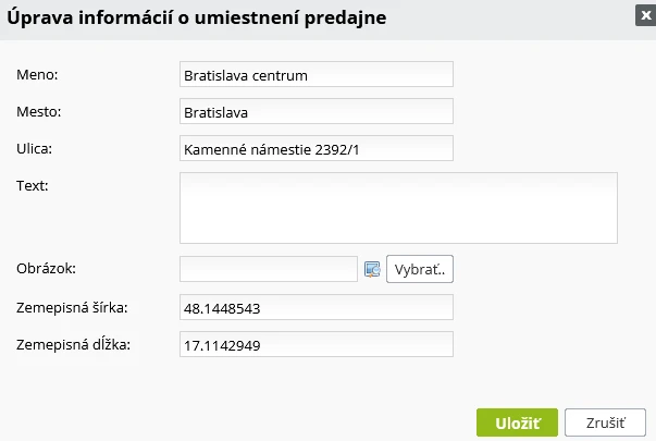 Detail miesta vyzdvihnutia pre objednávku z e-shopu - nastavenie - BiznisWeb.sk