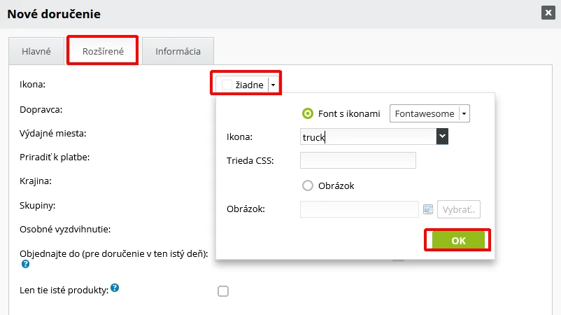 Nastavenie ikony dopravy