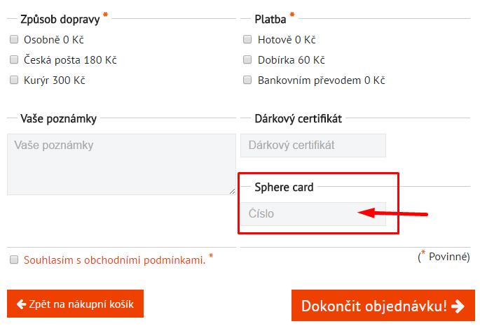 zľava v objednávke Sphere card