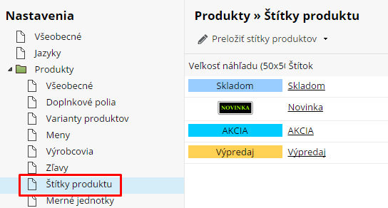 štítky produktov