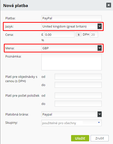 Nastavenie možností platby za objednávku v viacjazyčnom e-shope