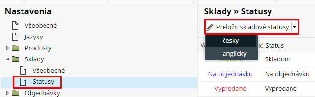 Preklad skladových statusov vo viacjazyčnom e-shope
