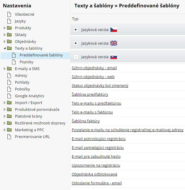 Šablóny správ pre viacjazyčný e-shop 