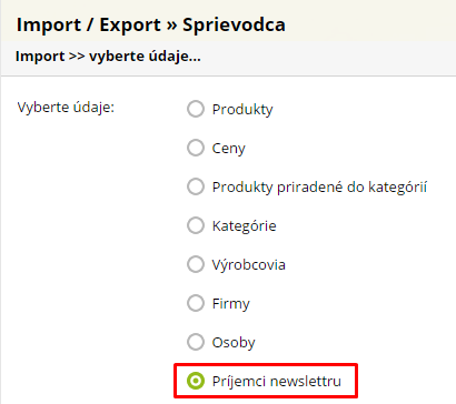 import e-mailov na odber newslettra