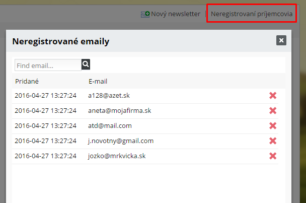 neregistrovaní príjemci newslettera