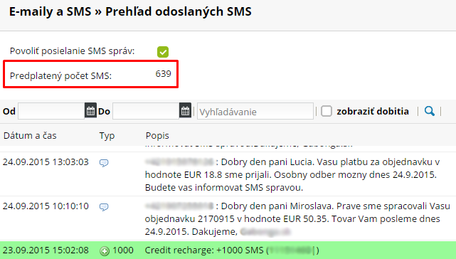 kredit na sms a odoslané SMS