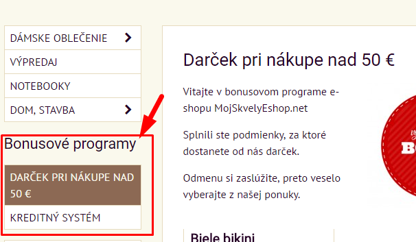 menu  - bonusové programy