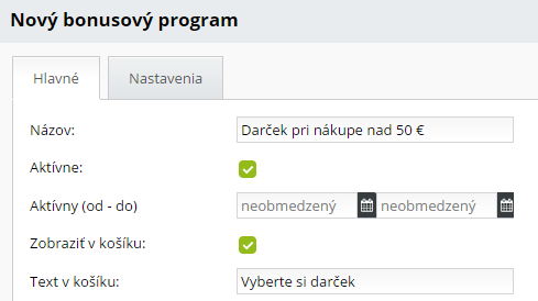 hlavné nastavenia bonusového programu