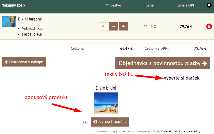 darček k nákupu zadarmo v nákupnom košíku