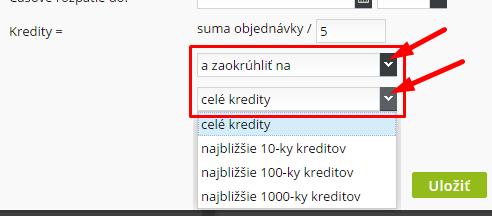 zaokrúhľovanie kreditov za objednávku