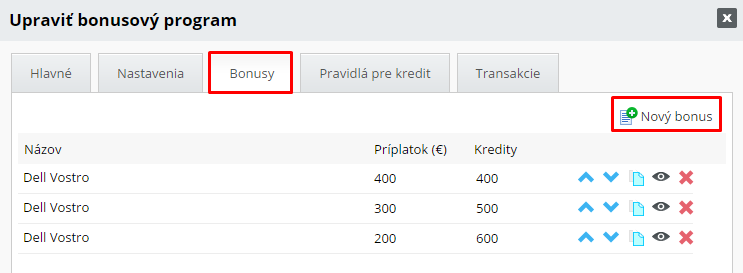 bonusové produkty pre platbu kreditmi