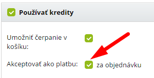 platba kreditmi za objednávku