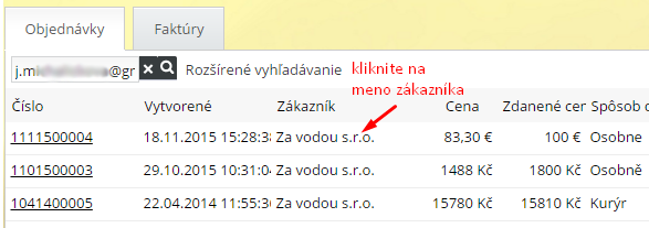 filter všetkých objednávok jedného klienta