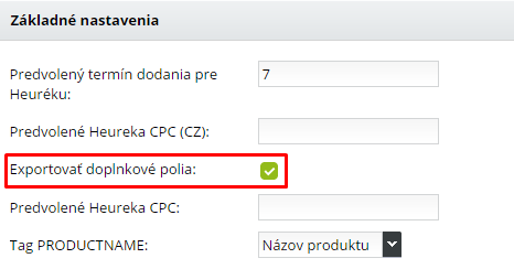 export doplnkových polí do heureka xml feedu