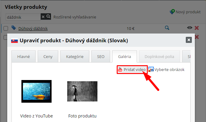 video v produktovej galérii
