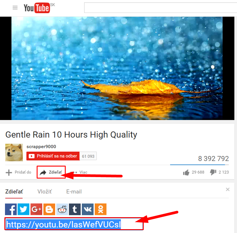 zdieľať video z youtube