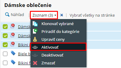 aktivovať produkty