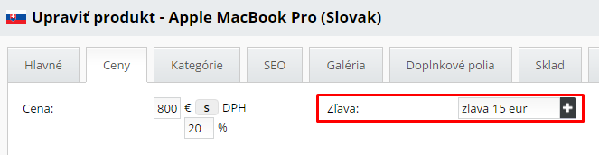 priradené produktové zľavy