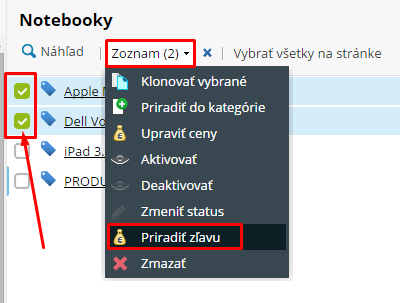 hromadne priradiť zľavu