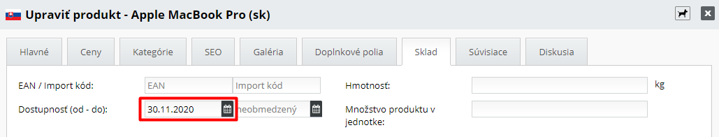 Nastavenie predobjednávky na produkt - BiznisWeb