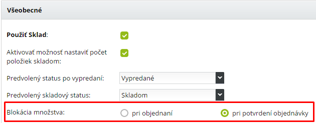 blokovanie položiek v sklade