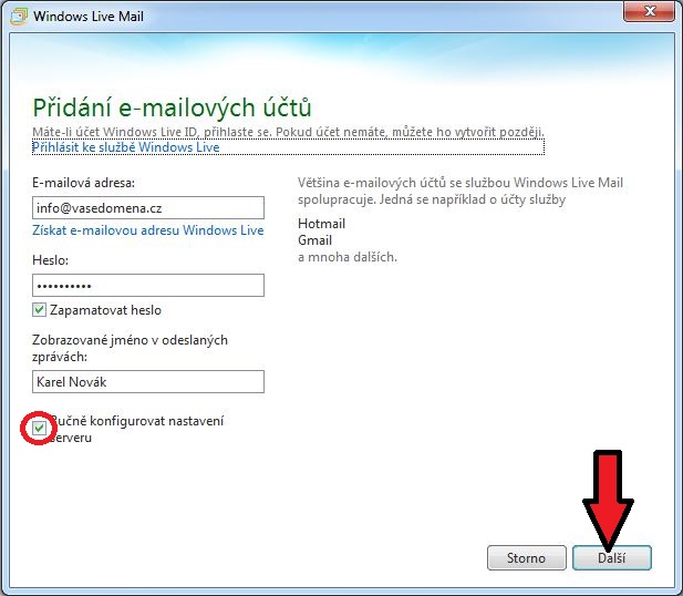 Nastavenie Windows Live Mail